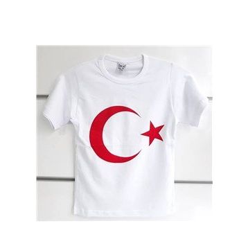Bebegen Beyaz Üzerine Kırmızı Ay Yıldız 23 Nisan Kısa Kollu Çocuk Bayrak T-Shirt