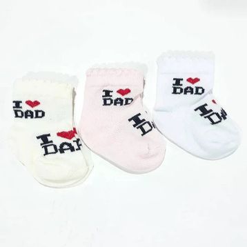 Bebegen ı Love Dad Pembe Krem Beyaz 3'lü Bebek Çorap
