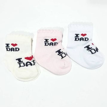 Bebegen ı Love Dad Pembe Krem Beyaz 3'lü Bebek Çorap