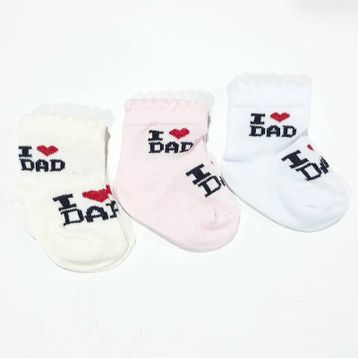 Bebegen ı Love Dad Pembe Krem Beyaz 3'lü Bebek Çorap