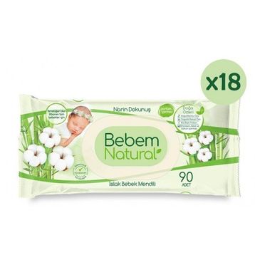 Bebem Natural Narin Dokunuş 18x90 Adet Plastik Kapaklı Islak Bebek Mendili