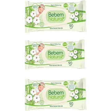 Bebem Natural Narin Dokunuş 3x90 Adet Plastik Kapaklı Islak Bebek Mendili