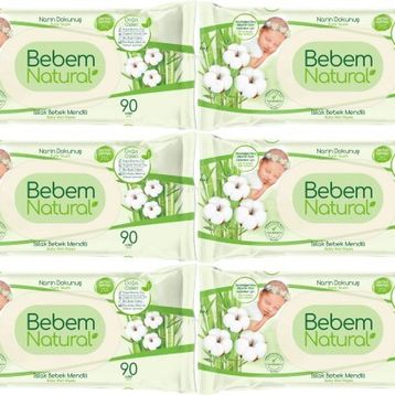 Bebem Natural Narin Dokunuş 6x90 Adet Plastik Kapaklı Islak Bebek Mendili
