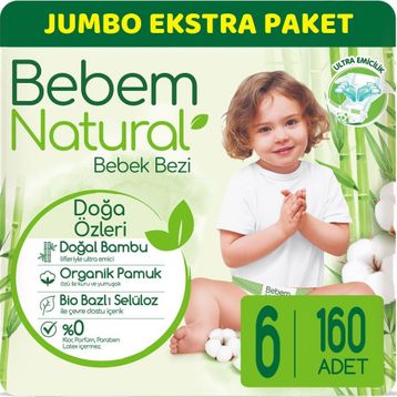 Bebem Natural No:6 XLarge 160 Adet Bebek Bezi