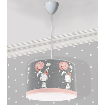 Bebişim Halı Gri Balon Tutan Sevimli Tavşan Kuş ve Yıldızlar Çocuk Odası Sarkıt Avize
