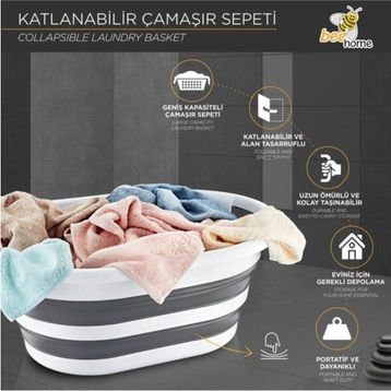 Bee Home Gri Katlanır Çamaşır Sepeti