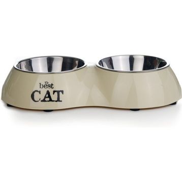 Beeztees 26.5x15x4.5 cm 2x160 ml Bej Paslanmaz Çelik 2'li Kedi Mama ve Su Kabı