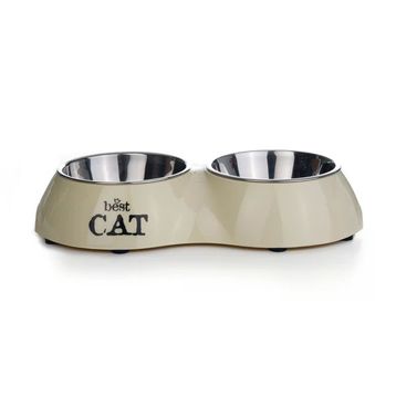Beeztees 26.5x15x4.5 cm 2x160 ml Bej Paslanmaz Çelik 2'li Kedi Mama ve Su Kabı