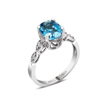Bella Gloria GPY0024 Altın Kaplamalı Mavi Topaz Tektaş Pırlanta Yüzük