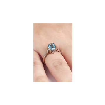 Bella Gloria GPY0024 Altın Kaplamalı Mavi Topaz Tektaş Pırlanta Yüzük
