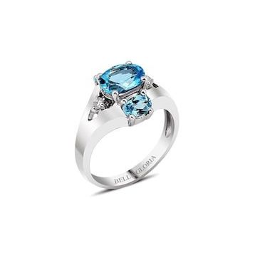 Bella Gloria GPY0025 Altın Kaplamalı Mavi Topaz Tektaş Pırlanta Yüzük