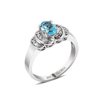 Bella Gloria GPY0026 Altın Kaplamalı Mavi Topaz Tektaş Pırlanta Yüzük