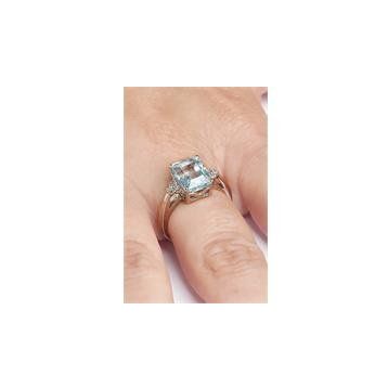 Bella Gloria GPY0029 Altın Kaplamalı Mavi Topaz Tektaş Pırlanta Yüzük