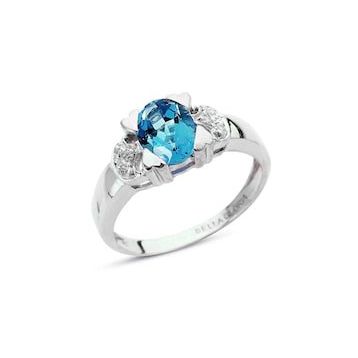 Bella Gloria GPY0040 Altın Kaplamalı Mavi Topaz Tektaş Pırlanta Yüzük