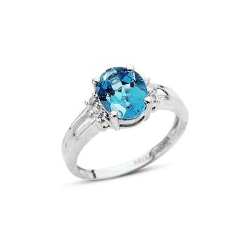 Bella Gloria GPY0041 Altın Kaplamalı Mavi Topaz Tektaş Pırlanta Yüzük