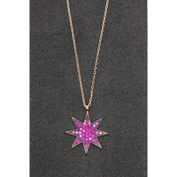 Bella Gloria TGK0094 Kırmızı Yıldız Rose Kadın Gümüş Kolye