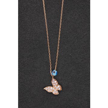 Bella Gloria TGK0284 Saks Mavi Kalp Rose Gümüş Kolye