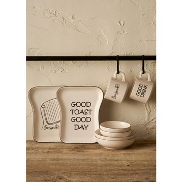 Bella Maison Toast 8 Parça 2 Kişilik Seramik Kahvaltı Takımı - Siyah