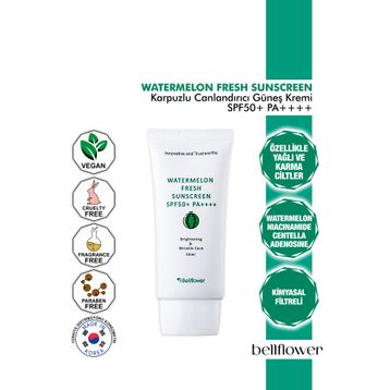 Bellflower Karpuz ve Centella İçeren Nemlendirici Canlandırıcı Etkili SPF50+ PA++++ 50 ml Güneş Kremi