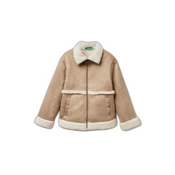 Benetton Taba Logo Detaylı Cepli Kız Çocuk Dik Yaka Suni Deri Ceket
