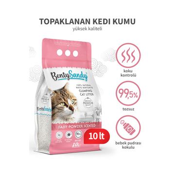 BentySandy Bebek Pudrası Kokulu Topaklanan İnce Taneli 10 lt Kedi Kumu