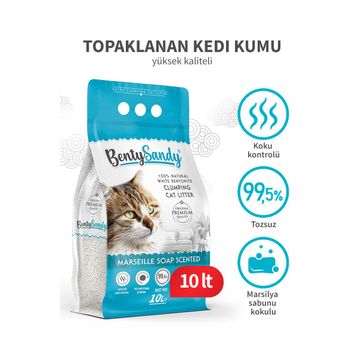 BentySandy Marsilya Sabunu Kokulu Topaklanan İnce Taneli 10 lt Kedi Kumu
