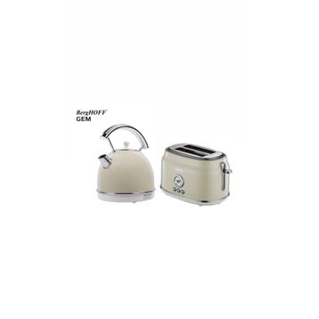 BergHoff Gem Retro Yuvarlak Su Isıtıcısı Kettle ve Retro Krem Rengi 2 Dilim Ekmek Kızartma Makinesi Seti