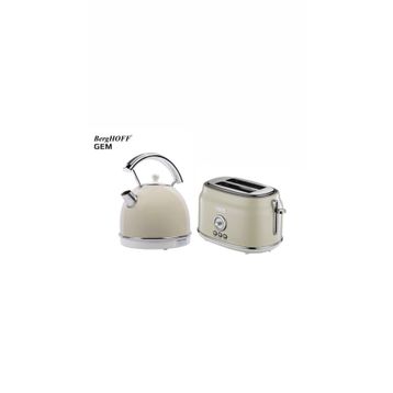 BergHoff Gem Retro Yuvarlak Su Isıtıcısı Kettle ve Retro Krem Rengi 2 Dilim Ekmek Kızartma Makinesi Seti