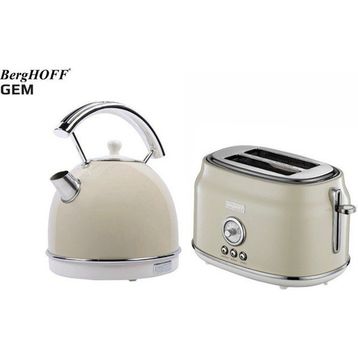 BergHoff Gem Retro Yuvarlak Su Isıtıcısı Kettle ve Retro Krem Rengi 2 Dilim Ekmek Kızartma Makinesi Seti