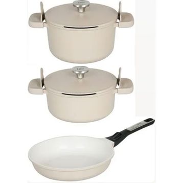 BergHoff Leo Phantom Bej İndüksiyonlu 5 Parça Yanmaz Yapışmaz Alüminyum Döküm 24 cm Tencere Tava Seti