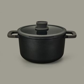 BergHoff Leo Stone Siyah 24x14 cm Yapışmaz Kapaklı Alüminyum Döküm Derin Tencere