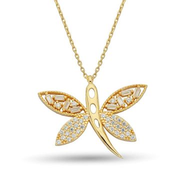 Besay Gold 14 Ayar Kelebek Taşlı Altın Kolye