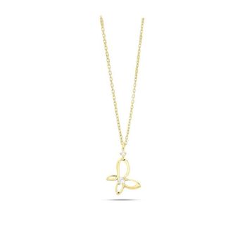Besay Gold 14 Ayar Kelebek Taşlı Altın Kolye