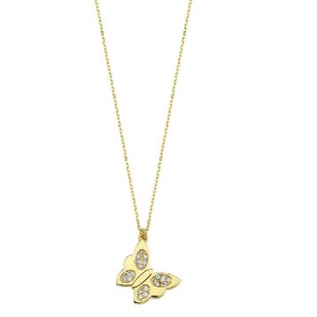 Besay Gold 14 Ayar Kelebek Taşlı Altın Kolye