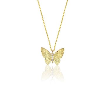 Besay Gold 14 Ayar Kelebek Taşlı Altın Kolye
