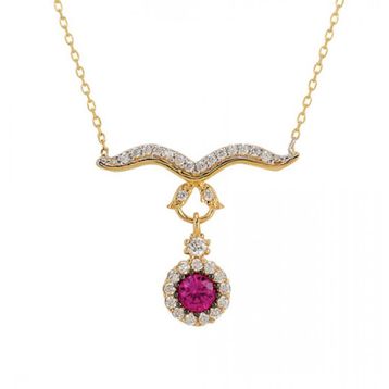 Besay Gold 14 Ayar Pembe Taşlı Altın Kolye