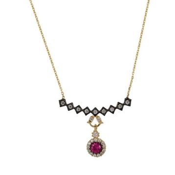 Besay Gold 14 Ayar Pembe Taşlı Altın Kolye