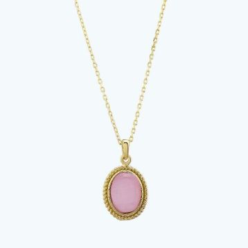 Besay Gold 14 Ayar Pembe Taşlı Altın Kolye