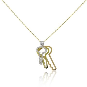 Besay Gold 14 Ayar Taşlı Anahtar Altın Kolye