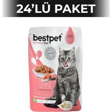 Bestpet 24x85 gr Sterilised Jelly Pouch Somonlu Yetişkin Yaş Kedi Maması