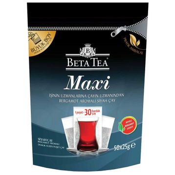 Beta Tea Maxi Bergamot Aromalı Jumbo Demlik Poşet 50'li 25 gr Siyah Çay