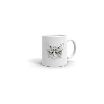 Beyaz Mavi Gözlü Kedi Baskılı Kupa