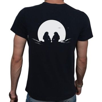 Beyaz Penguen Man On The Moon Siyah Penye Basic Erkek Tişört