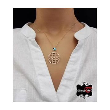 Beyazıttak Yaşam Çiçeği Nazar Boncuklu Rose Kaplama 925 Ayar Gümüş Kolye