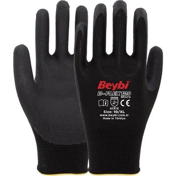 Beybi B-Flex120 Siyah Micro Köpük Nitril 8 Beden 12 Çift İş Eldiveni