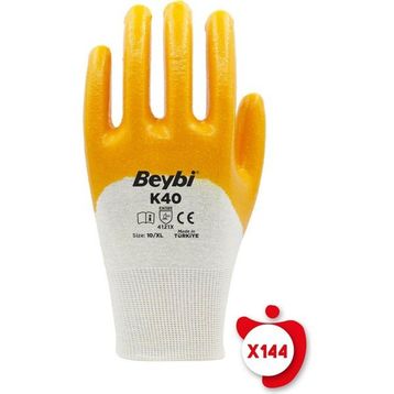 Beybi Beybi K40 Sarı 10 Beden 144 Çift Nitril Kaplı Pamuk ve Polyester Örgü İş Eldiveni