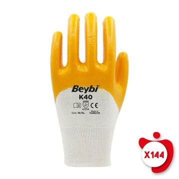 Beybi Beybi K40 Sarı 10 Beden 144 Çift Nitril Kaplı Pamuk ve Polyester Örgü İş Eldiveni