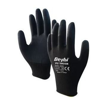 Beybi EN388 3121X 9 Beden 12'li Paket Poliüretan Kaplı Pu Touch Siyah Montaj Eldiven