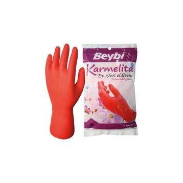 Beybi Karmelita 8.5 Numara 25'li Paket Gıdaya Uygundur Kaymayı Önleyici Pütürlü Bulaşık Eldiveni