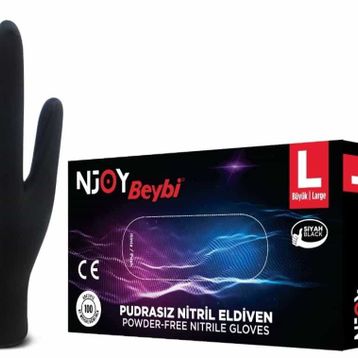 Beybi L 100 Adet Pudrasız Siyah Nitril Medikal Muayene Eldiveni